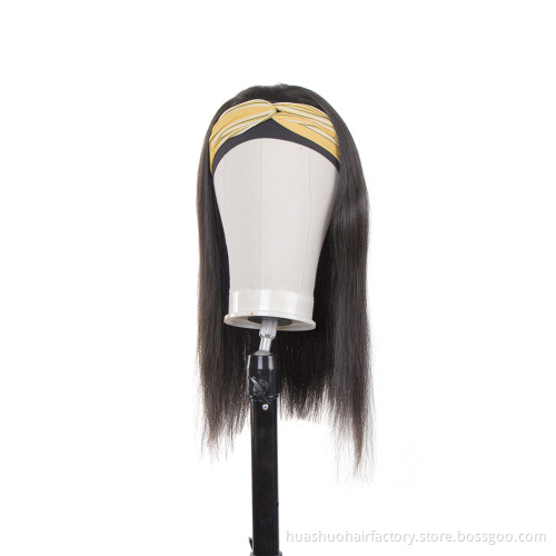 Huashuo Full Machine Made Headband Wigs For Women Brazilian Straight Hair Natural Black Human hair Wig